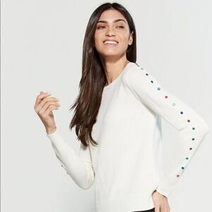 CHEE-CHO NWT White Ladies Knit Embellished Warm Sweater MEDIUM